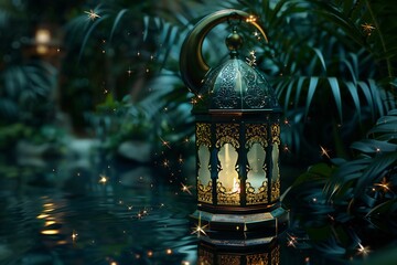Lantern in the garden,  Festive decoration,  Selective focus - obrazy, fototapety, plakaty