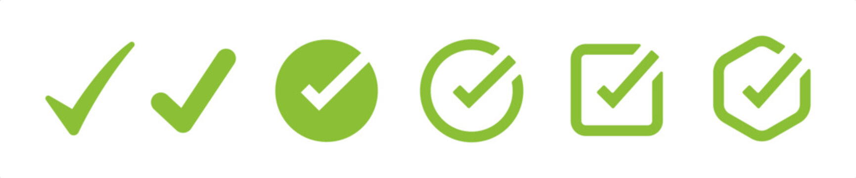 The check marks icon set. It includes approved, yes, right, accept, green, and more icons. Vector illustration sign.
