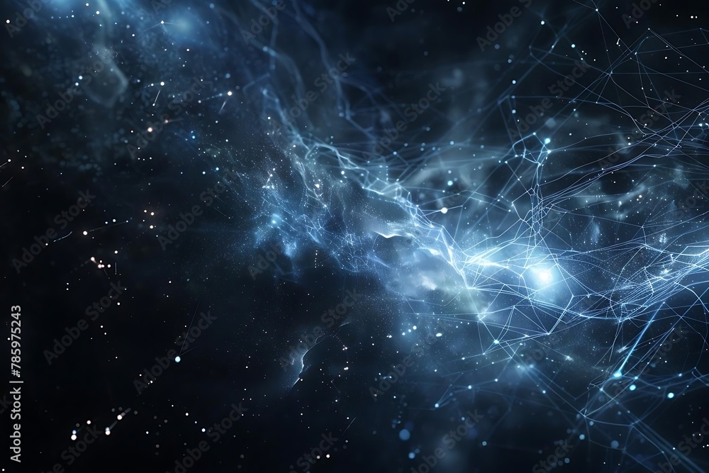 Aufkleber a high-tech network visualization with a deep blue color palette