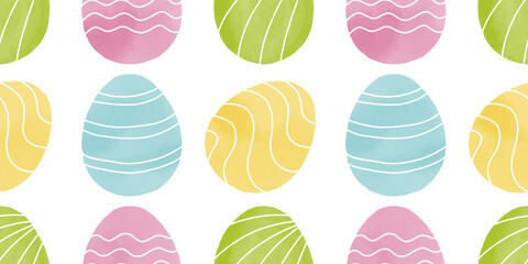 Cute illustration with colorful Easter eggs with watercolor texture, spring banner