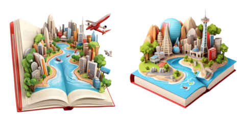set of travel guide book isolated on transparent background