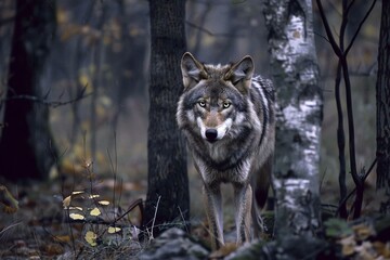 Gray wolf (Canis lupus) in the forest