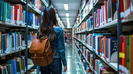 A student browsing through books in the school library. 