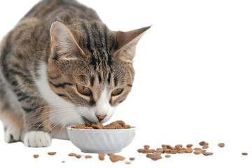 cat eating food
.Isolated on white background.