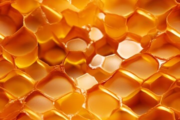 
Macro shot of a beehive, highlighting the intricate texture of honeycomb cells and the translucent quality of beeswax