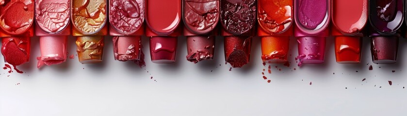 A row of lipsticks with a white background