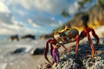 Colorful crab on the beach at sunset, Koh Samui, Thailand