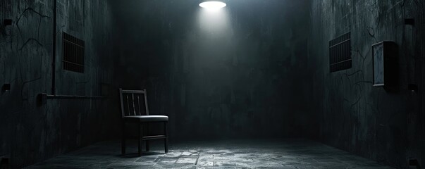 Interrogation room with small light overhead. Dark Interrogation theme