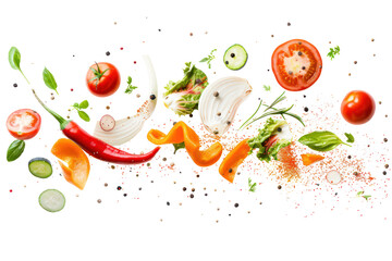 Flying vegetables .isolated on white background