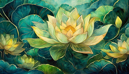 pattern of lotus flowers made of wisps of smoke, invoking a sense of wonder and fascination - obrazy, fototapety, plakaty