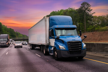  Highway transportation with cars and Truck in Atlanta, United States - obrazy, fototapety, plakaty