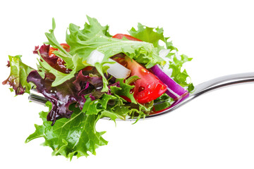 Mixed salad on fork
.isolated on white background