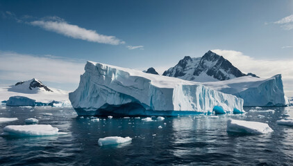 Antarctic sea iceberg floating in the sea, climate change and environmental conservation concept