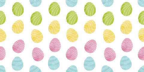 Cute illustration with colorful Easter eggs with watercolor texture, spring banner