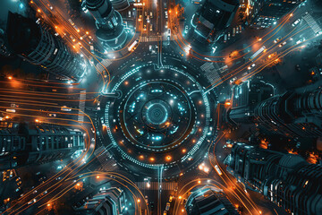 Obraz premium Smart technologically advanced city of energy, transportation, and communication systems.