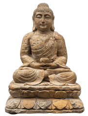 Fototapeta na wymiar Stone buddha statue in meditation isolated on transparent background