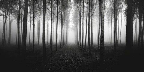 Monochrome Forest: A stark, black and white image of a dense forest