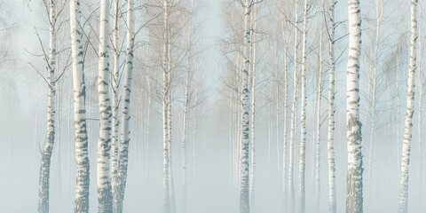 Nordic Forest: A minimalist scene of tall, white birch trees