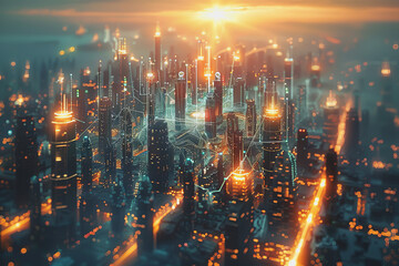 Fototapeta na wymiar Smart technologically advanced city of energy, transportation, and communication systems.
