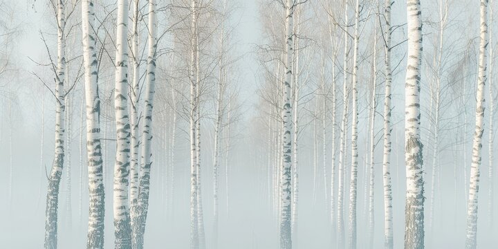 Nordic Forest: A minimalist scene of tall, white birch trees