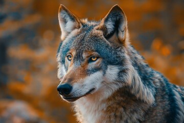Portrait of a wolf on a background of an autumn forest