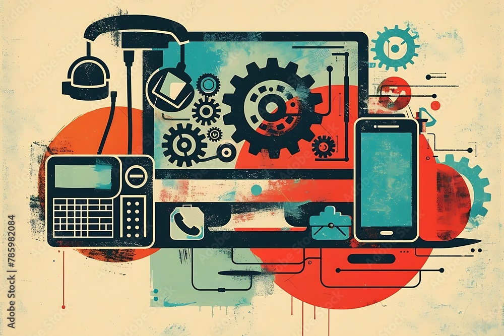 Poster a minimalist vector graphic concept of mobile and web development