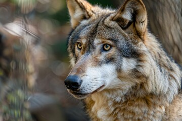 Portrait of a gray wolf (Canis lupus)