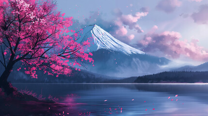 Bizzare fuji mountain and the cherry blossom