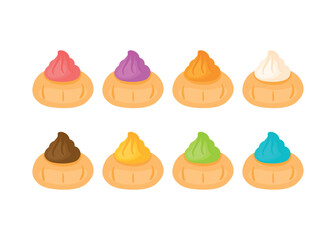 Iced Gem Button Biscuit Set Collection Sweet Snack Food Vector Illustration