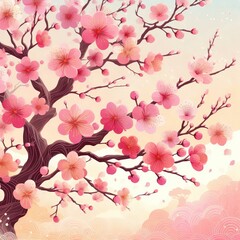 Fototapeta premium Spring landscape with blooming wild flowers,sunlight and blue sky,Generative Ai