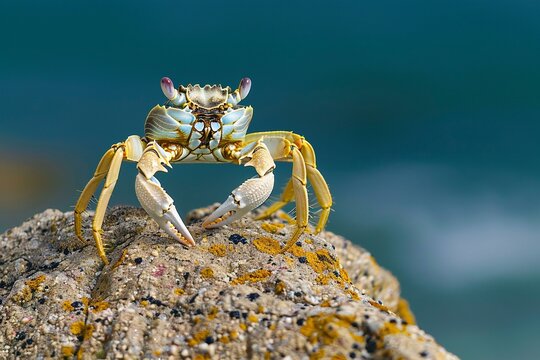 Close up of a crab on a rock by the sea, Spain