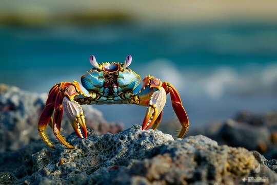 Sally Lightfoot crab (Sally Lightfoot crab) on a rock in the ocean