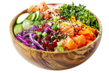 poke bowl salade in wooden bowl
.isolated on white background
