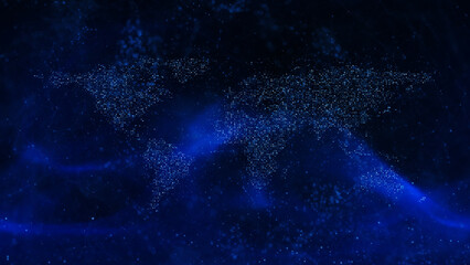 Digital World map particles cyberspace copy space illustration background.