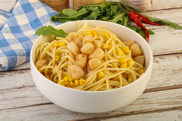 Delicous Pasta with scallop seafood