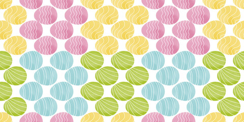 Cute illustration with colorful Easter eggs with watercolor texture, spring banner