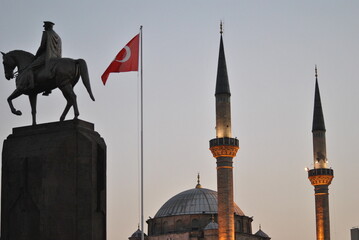 mosque, Turkish Flag and Mustafa Kemal Atatürk