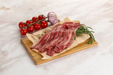 Raw beef bacon for cooking