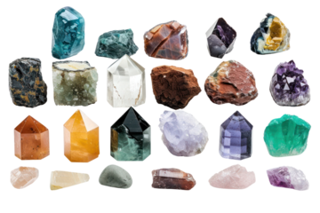 Set of healing minerals, gemstones and crystals
.isolated on white background