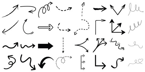 Sketch line arrow element, Set of Arrows, Hand drawn dotted arrow⁠, Curved Arrow, Brush stroke arrow, Hand drawn sketch arrows, Arrow line icon, 