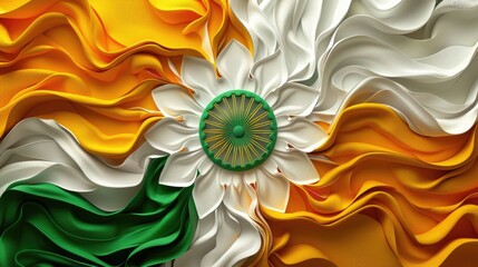 Independence Day in India background with saffron, white, and green stripes and a spinning Ashoka Chakra - obrazy, fototapety, plakaty