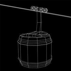 Cable car cabin gondola. Funicular simple cableway concept. Wireframe low poly mesh vector illustration