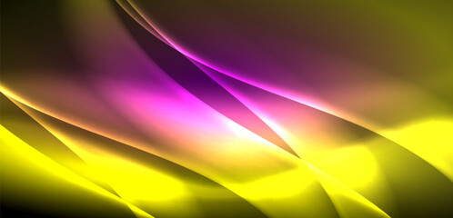 A vibrant blend of purple, orange, and magenta hues create a liquid art pattern against a dark background, reminiscent of macro photography with tints of electric blue