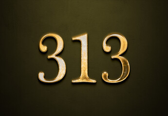 Old gold effect of 313 number with 3D glossy style Mockup.	