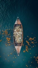 Overhead view capturing a boat with flowers, creating a serene horizon for mobile backgrounds.