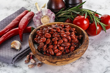 Red canned beans in the bowl