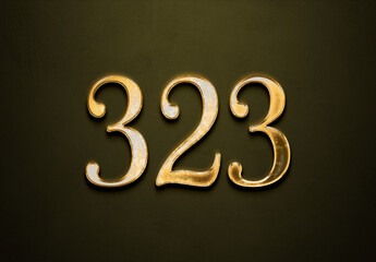 Old gold effect of 323 number with 3D glossy style Mockup.	