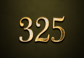 Old gold effect of 325 number with 3D glossy style Mockup.	