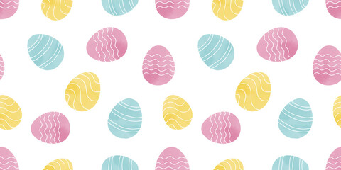 Cute illustration with colorful Easter eggs with watercolor texture, spring banner