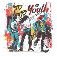 International Youth Day Watercolor illustration with young people of various ethnicities celebrating Youth day 